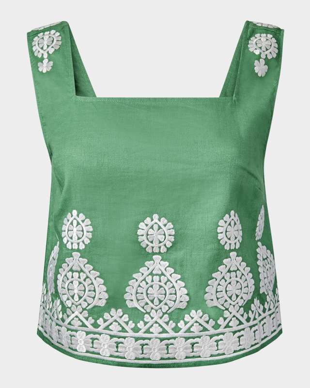 Isabelle Embroidered Linen Crop Top